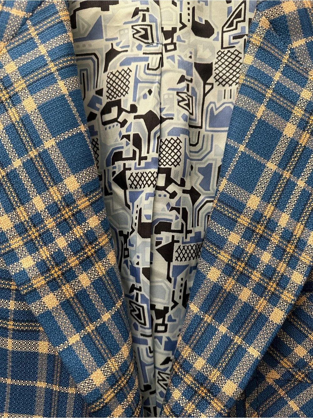 Vintage 70s Charles Lyons Mens 39S Blue Plaid Wide Lapel Blazer Sport Coat Retro